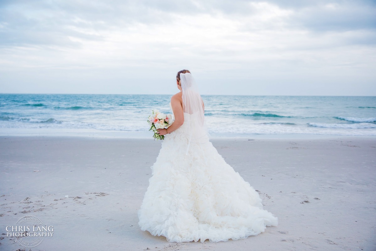 bridal portrait - beach - atlantic ocean - Bald Head Island NC Wedding Photographers - BHI Wedding Photography  - Bride - Groom - Wedding Dress -  - Chris Lang Photography - Destination Weddings -  Bald Head Island Wedding Venue 