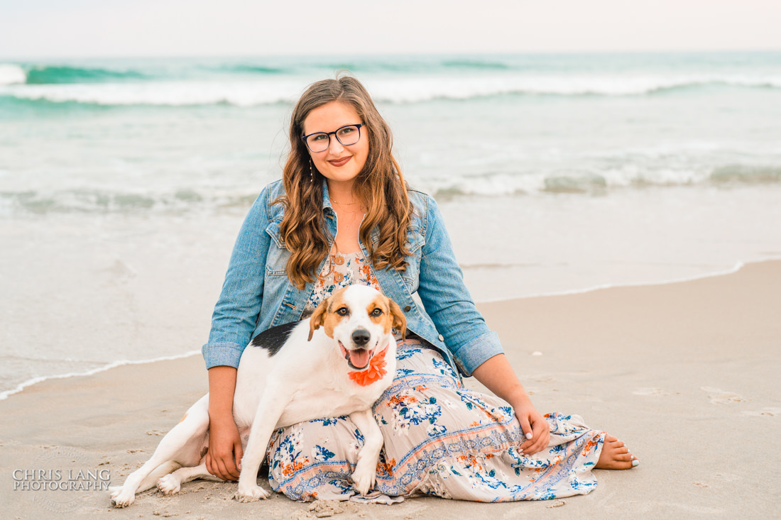 Lifestyle portrait  of a girl and her dog on the beach - Topsail Island Photography - Topsail Island NC Photographers - Chris Lang Photography -  Beach Photography - 