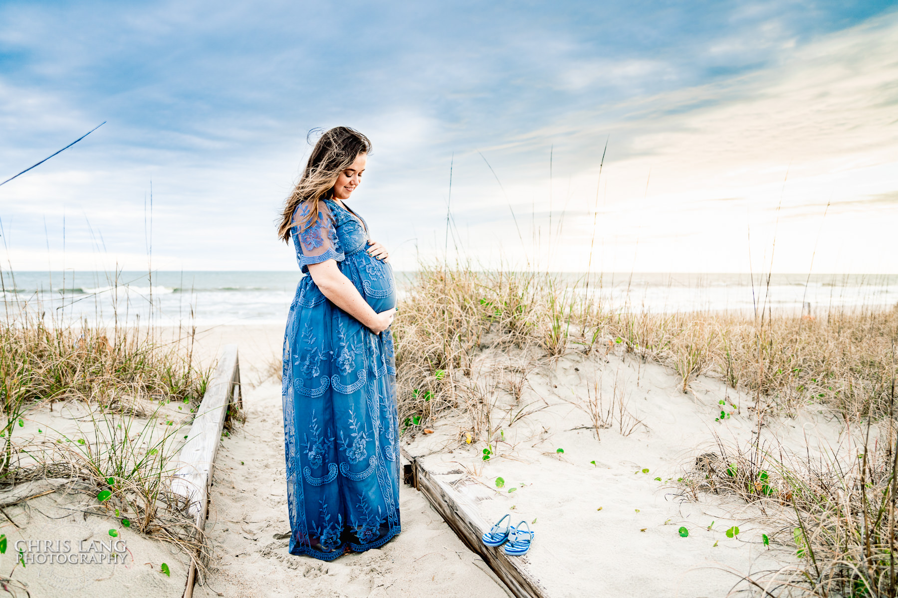  Coastal maternity session - blue maternity dress - baby bump photo -  Wilmington NC maternity photographers - Chris Lang Photography -  pregnancy photos -  maternity photo ideas - 