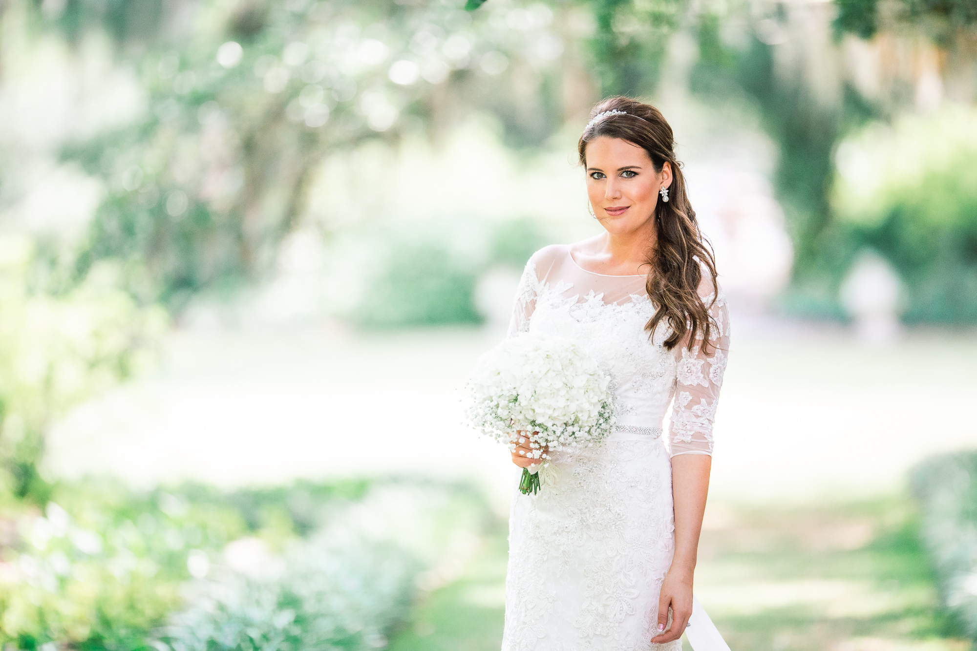 Bridal session Airlie Gardens - Bride in wedding dress - wedding floweers - Bridal portrait - bridal portrait photography - Wilmington NC Wedding & Bridal Portrait Photographers  - Chris Lang Photography  